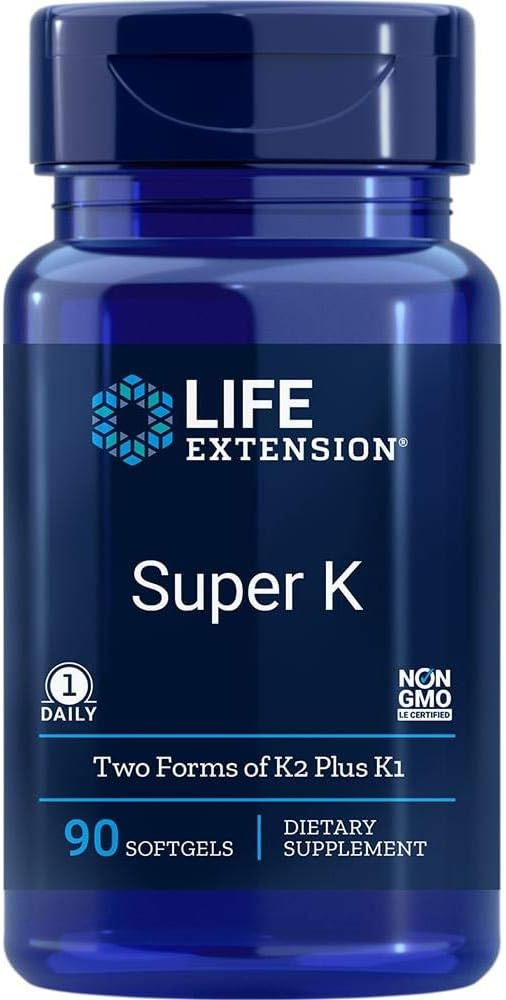 Super K, suplemento de vitamina K1 e K2 da Life Extension. Fonte da imagem:  site oficial da marca. 