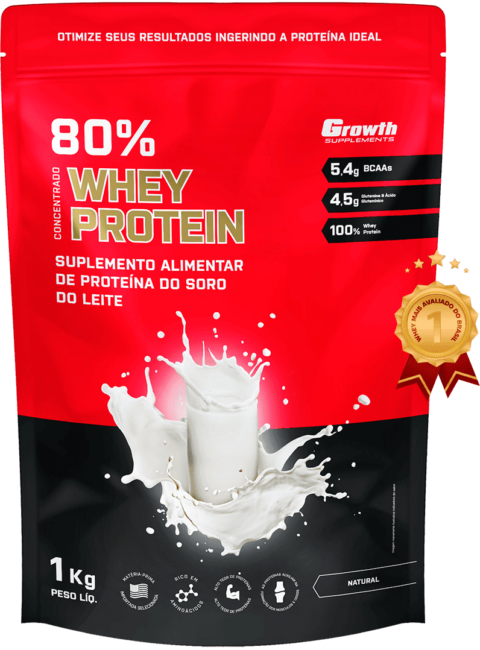 Whey protein concentrado da Growth. Fonte da imagem: site oficial da marca.